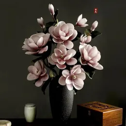 Simulazione alta 98 cm di grandi fiori di magnolia Disposizione floreale in 3 colori in stile cinese Fiori finti Arte floreale 240306