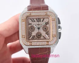 AF najwyższej jakości Carter Santos ręcznie robione pełne diamentowe pokrętło z importowanym ruchem czasu kwarcowego dla męskich zegarków Rozmiar: 45 mm x 10 mm z oryginalnym pudełkiem D8IP