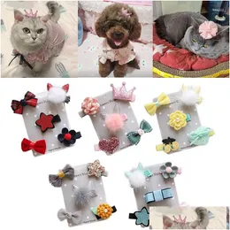 Hundebekleidung Winter Haarspangen Prinzessin Rosa Niedliche Katzenschleifen Zubehör für kleine mittelgroße Haustiere Tierparty Pflege Yorkshire Drop D Dh8Hi