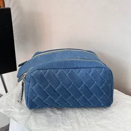 Borsa per cosmetici in denim Borsa per il trucco firmata da donna Borsa per il trucco Borse da toilette Borse da donna All-match Diamond Lattice con sacchetto per la polvere