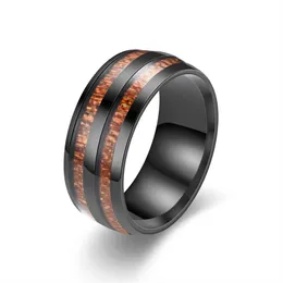 8 mm Edelstahl-Inlay-Holzringe, Schwanzring für Herren, Verlobung, Eheringe, zweireihig, kleine Holzmaserung, Ring, Modeschmuck