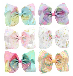 6pcslot 7inch Mermaid Scales Star Horse Print Bows With Clips for Kids Girl Boutique Hairgrips Hair Accessories 8848829995