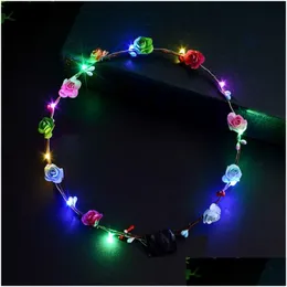 LED POMS, 치어 아이템 LED LILD UP FLOWER FLOWER FLOWNS FLISHING GARLANDS 헤드 밴드 클래스 꽃 Floral Hoop Fairy Hairband Headwears Wedding Xmas DHNY5