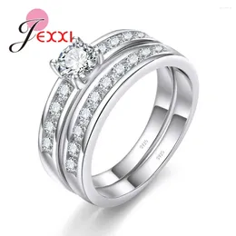 Cluster Rings High Quality Classic Women Female Party Wedding Jewelry 925 Sterling Silver Needle Finger Ring Set With Cubic Zircon