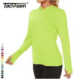 TACVASEN Estate UV Protezione solare T-shirt con cappuccio da esterno Camicia da donna con cappuccio UPF 50 Manica lunga Pesca Escursionismo Camicie sportive 240301