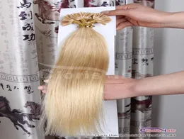 100 прядей, прямые предварительно скрепленные кератиновые волосы с U-образным кончиком, наращивание волос, кончик ногтя, индийские человеческие волосы Remy, 24, натуральный блондин, 05gs4750632