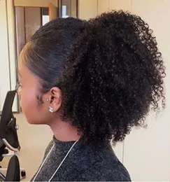 60G Afro Kinky Curly Human Hair Ponytail Extensions Kinky Curly DrawString 인간 머리 포니 테일 헤어 피스 자연 곱슬 클립 PO5299415