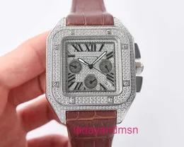 Carter Santos ręcznie robiony pełny diament z importowanym ruchem czasu kwarcowego dla męskich zegarków, wykonanych ze stali 316 z importowanym paskiem krowy: 45 mm x 10 mm E4OH