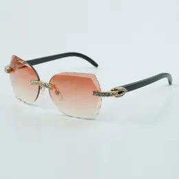 fashion cut lens XL diamond sunglasses 8300817 high quality natural black buffalo horn legs sunglasses size 60-18-135 mm