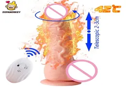 Dopamonkey Vibrator 망원경 스윙 딜도 무선 원격 난방 음경 여성 흡입 컵 현실적인 딜도 2203098034073을위한 섹스 장난감