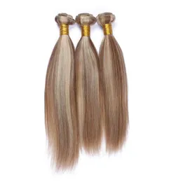 Klavierfarbe 8613 Highlight Menschliche Haarwebart Bundles 3 Teile/los Gerade Hellbraun Blonde Mix Klavierfarbe Brasilianisches Reines Haar W8767733