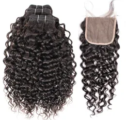 Kisshair su dalgası saç 3 demet 44 dantel kapalı doğal renk bakire brezilya insan saç uzantısı 1026 inç remy curly4894091