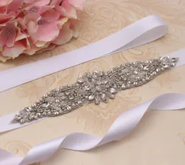 Missrdress Silver Crystal Wedding Belt Sashes Juvelerade pärlor Rhinestones Brudbälte Sashes för bröllopsklänningar YS8905003058
