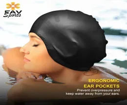 Elastik su geçirmez yüzme şapkası spor uzun saç örtü kulakları, yetişkin silikon için antislip yüzme havuzu şapkasını koru