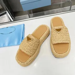 Pradss Sandals Sandals Sandals 2023 New Straw Rope Rope Sleive Slippers Platform for Women Summer Open Open Tee Soled Soled Saled Symual Ladies Outdoor Advict