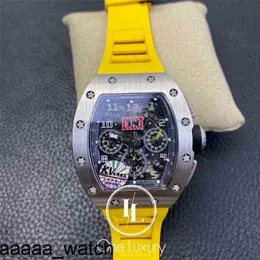 Mecânica de luxo RicharMill Mens Relógios Relógio de pulso 011 Rm11-03 Felipe Massa Flyback Chronograph Titanium Case em amarelo com Swiss ZF Factory