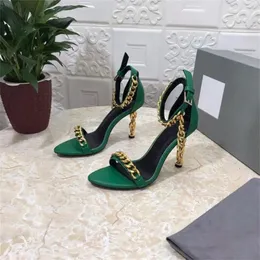 Sandaler Designer Strange High Heels Brand Women Metal Chain Ankle Strap Gladiator Ladies Peep Toe Party Dress Pumps Summer Shoes