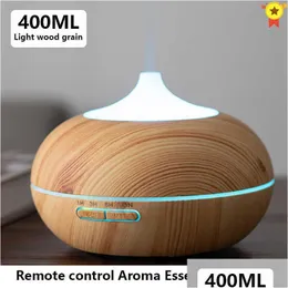Difusores de óleos essenciais 400ml LED Trasonic Air Humidifier Difusor Aroma Essencial Grão de Madeira Purificador de Terapia Requintado com Romte Dhtdy