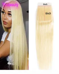 Brazilian Virgin Hair Blonde Six By Six Lace Closure Middle Three Part 6X6 Top Closures Straight 613 Blonde Color2695775