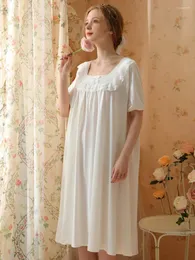 Women's Sleepwear 2024 Summer Ruffles Backless Princess Pajama Night Dress Short Sleeve Cotton Victorian Sweet Lolita Loose Nightgown