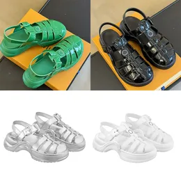 Rom Flat Sandals Hollow Designer Sandal Metallic Calf Leathe Vintage Sports Sandals Casual Women Shoes Platform Gladiator Comfort Graved Buckle Rubber Outrole Outrole