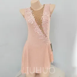 Liuhuo personalizar cores vestido de patinação artística meninas adolescentes patinação no gelo saia de dança cristais de qualidade elástico spandex roupa de dança performance de balé rosa claro