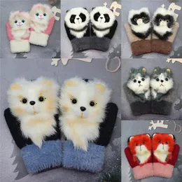 Lovely Animals Childrens Mittens Winter Thick Plus Velvet Warm Parentchild Gloves Full Finger Princess For Girls Adult 240226