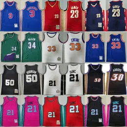 عتيقة كرة السلة كارلوس أرويو جيرسي 30 Retro Drazen Petrovic 3 Tim Duncan 21 David Robinson 50 Ray Allen 34 Lebron James 23 Blue White Black Redback