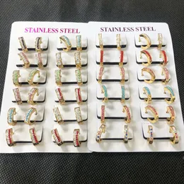 Random Color Cute Jewelry Small Stainless Steel Hoop Earrings for Women Girls Wholesale 12Pairs/Lot 240301