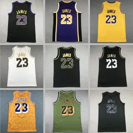 2024 Herr 23 James Basketball Jersey Authentic LeBron 23 James Jerseys White Yellow Purple Youth Women Men S-XXL Basketball Jersey med logotyp och taggar