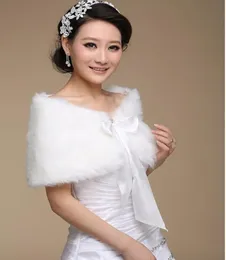 2016 New Arrival Tied Faux Fur Bridal Jackets White Warm Winter Wedding Wrap Cheap Shawl1492543