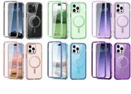 Capas magnéticas de carregamento sem fio para iPhone 15 Plus 14 Pro Max 13 12 11 Samsung S24 Ultra 2 em 1 Bling Clear Transparent Hard Plastic PC Soft TPU Fashion Capa à prova de choque