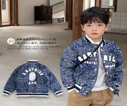 Kids Cashew flowers letter printed casual coat boys stripe round collar long sleeve loose Baseball uniform Winter children Thin co1085206