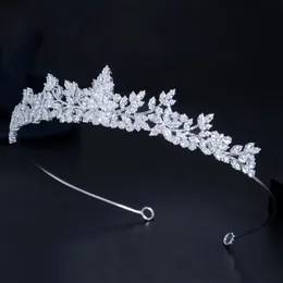 Cwwzircons markiserade kubiska zirkoniumblomma tiara krona bröllop hårtillbehör för brudar huvudkläder kostym smycken A032 240305