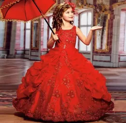 Princess Sparkly Girls Pageant Dresses for Kids Red Ball Gown Lace Beads Lace Embroidery Kids Birthday Party Gowns4329142