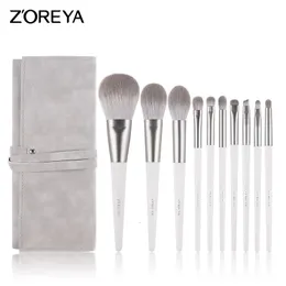 Zoreya Makeup Brushes Set Cosmetics Eye Shadow Blending Blushlip Powder Highlighter Silver Eyeshadow Kabuki Professional Tools 240229