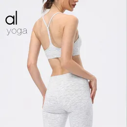 AL Flow Schiena a forma di Y + Set di pantaloni con imbottitura sul petto Reggiseni sportivi morbidi Tinta unita Reggiseno con schiena scoperta Intimo sexy Palestra Senza maniche Fiess Yoga