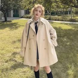 Preppy Style Khaki Trench Płaszcz Kolejna Koreańska moda Kieszonkowa luźna kieszonkowa elegancka elegancka wiatrówka Kobieta 240301