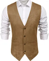 Men's Vests Suede Leather Suit Vest Casual Western Jacket Slim Fit For Men Male Gilet Mens Formal Man High Quality