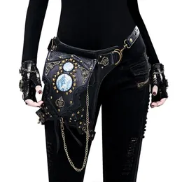 Midjeväskor Direason Unisex Steampunk Chain Rivet Pack Multifunktionell PU -läder Kvinnlig axel 2021 Moto Biker Belt Bag210d