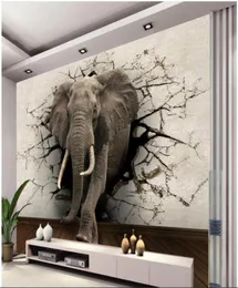 WDBH personalizado po 3d papel de parede Elefante quebrando fundo da parede pintura decoração de casa sala de estar 3d mural papel de parede para paredes4523749446