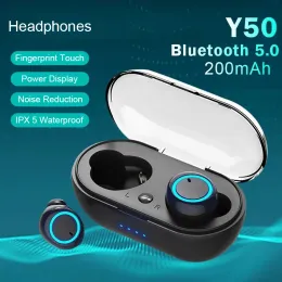 Y50 Bluetooth Earphones Outdoor Sports Wireless Headset 5.0 med laddning av bin Power Display Touch Control hörlurar hörlurar