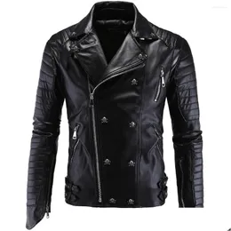 Men'S Fur & Faux Fur Mens Fur Punk Leather Jacket Black Slim Fit Motorcycle Lether Zipper Autumn Winter Coat Vintage Bike Drop Deliver Dhwyi