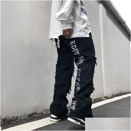 Jeans masculinos rasgados jean hip hop homem calças tendências roupas carta y2k impressão homens streetwear mulheres flare goth harajuku baggy trendyol d dhavs