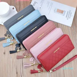 Designer-Wallets Zipper Tassel Checked Wallet Ladies Long With Large Capacity Mobile Phone Bag242V
