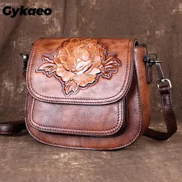 Gykaeo Hohe Qualität Frau Vintage Sling Messenger Schulter Taschen Weibliche Freizeit Kleine Geprägte Frauen Echtes Leder Floral Tasche 240229