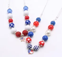 4 luglio Kids Baby Fashion USA Flag Style Collana con ciondolo HeartStar Collana con perline robuste di gomma da masticare fai da te Regola la corda4135945