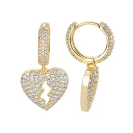 Orecchini pendenti Hip Hop Heartbreak Orecchini a cerchio con zirconi bianchi scintillanti Gioielli placcati in oro reale 18 carati305S