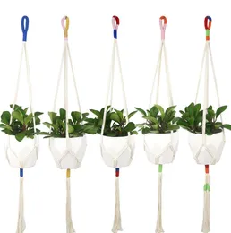 Slim Macrame Plant wieszak Bawełniany lina Wiszące uchwyt na rośliny Kwiat Pot Otwardatak wewnętrzny balkon zewnętrzny Art5875006