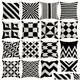 Yastık kasası geometrik yastık er Siyah ve beyaz polyester atma yastık kılıfı çizgili Noktalı Triangar Sanat Ev Dekoru 45x45cm Drop Deliv dhxc6